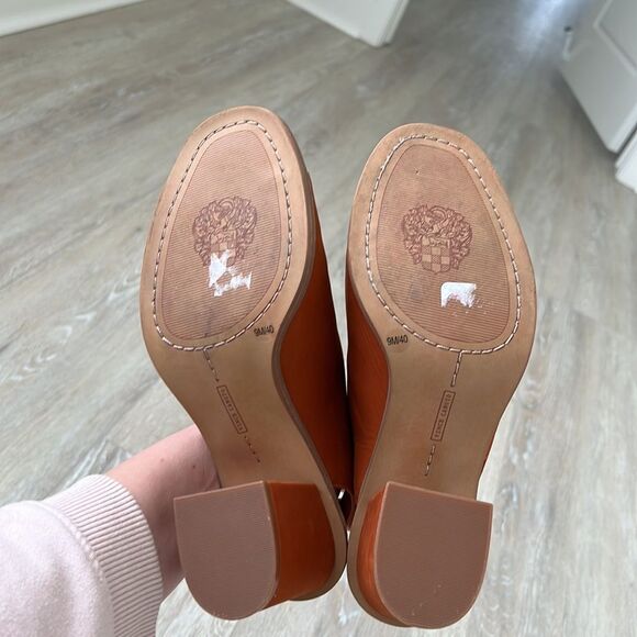 Vince Camuto Leather Peep-Toe Heeled Sandals Kaisly Burnt Orange - Picture 12 of 13